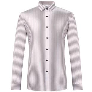 【中空棉】恺米切商务休闲男士免烫长袖衬衫咖啡色条纹抗皱衬衣