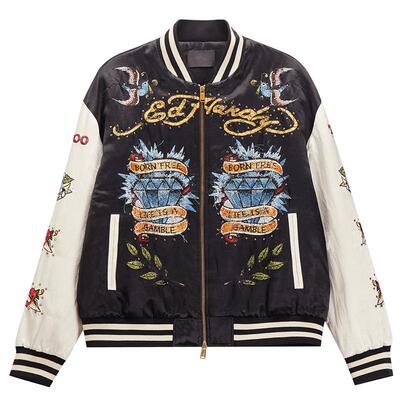 【张极同款】Ed Hardy埃德哈迪春季新款烫金属片宽松男士棉服