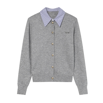 白鹿语衬衣领拼接假两件针织衫