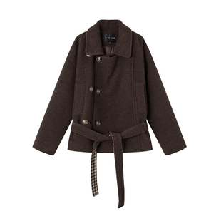 SOMESOWE 格纹拼接毛呢短款外套