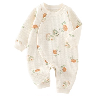 木植婴儿纯棉无骨a类秋冬新款连体衣夹棉长袖新生儿宝宝童装爬服