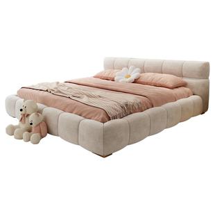 政府补贴泡芙布艺床2米x2米2大床简约现代主卧榻榻米落地床奶油风