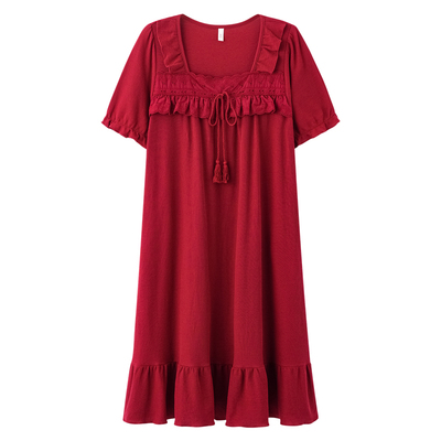 雅鹿情侣睡衣套装红色夏款纯棉