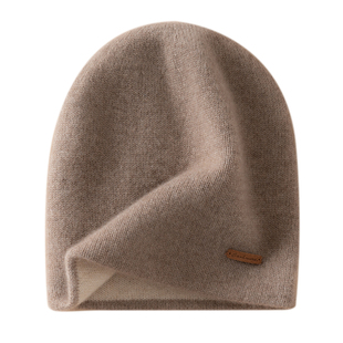 无缝双色双层加厚100%纯山羊绒帽子男女同款护耳包头帽百搭针织帽