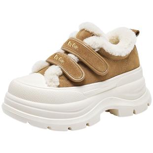 Lee Cooper厚底休闲鞋女款2025新款冬季加绒保暖女鞋增高毛毛鞋女