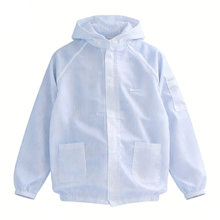 食品厂工作服套装男烘焙车间女防尘服装连帽分体蓝色工衣印logo