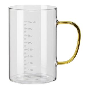 玻璃杯耐高温家用高硼硅茶杯高颜值带刻度水杯子带把手牛奶果汁杯