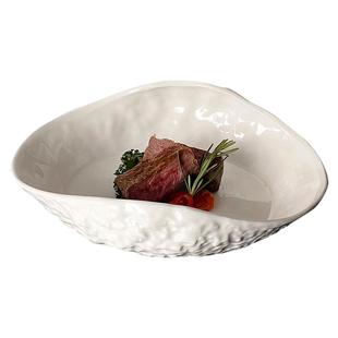 岩石纹贝壳陶瓷盘轻奢家用汤盘菜盘高级感创意纯白牛排盘意面盘子