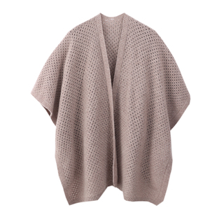 羊毛披肩女秋冬新款针织开衫外搭镂空围巾两用披风气质慵懒风宽松