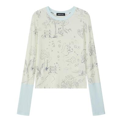 SOFITTE 26春夏新款拼接撞色图腾印花女士长袖T恤上衣银泰 301355