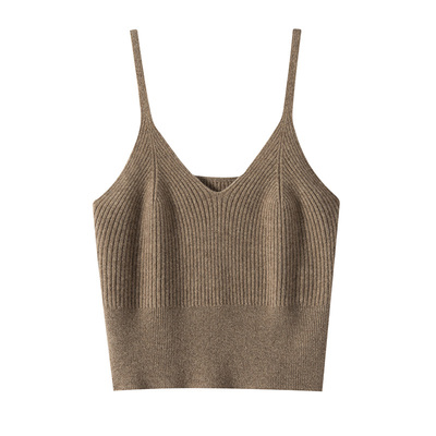 时尚100纯山羊绒针织高腰吊带