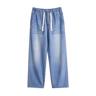 马登工装美式贝克水洗牛仔裤丹宁阔腿抽绳直筒休闲长裤子薄款男春