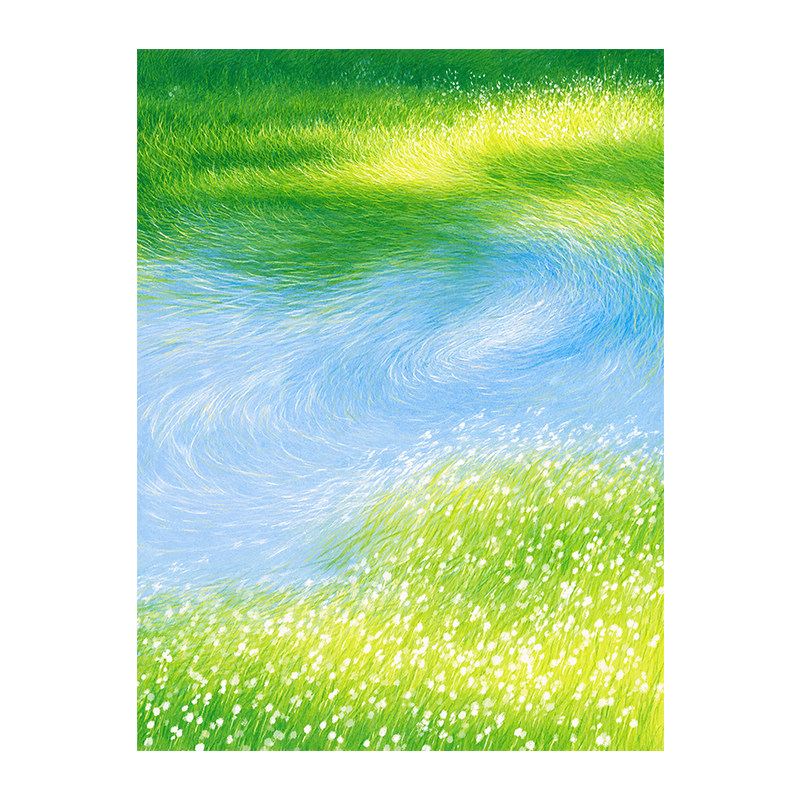 绿野草地花海油画浴室玻璃贴膜透光不透人卫生间窗户静电免胶贴纸