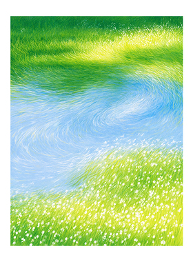 绿野草地花海油画浴室玻璃贴膜透光不透人卫生间窗户静电免胶贴纸