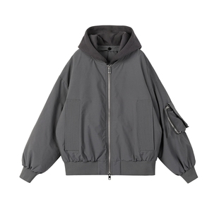 冬季短宽廓形连帽可拆卸BOMBER羽绒服男 冬季90白鸭绒飞行员夹克