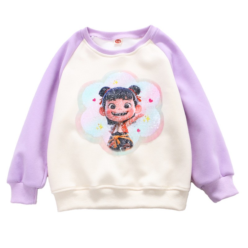 女童可变图案T儿童库洛米衣服变色亮片体恤衫纯棉超好看小孩哪吒t