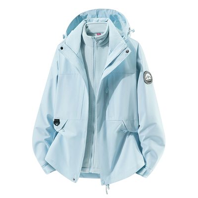 蓝色冲锋衣外套女三合一登山服