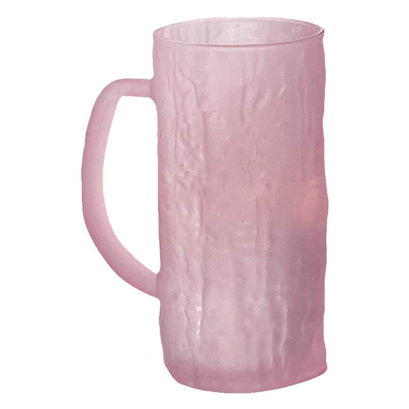 ins风树皮纹玻璃杯磨砂粉女士带把啤酒杯高颜值家用水杯果汁杯子