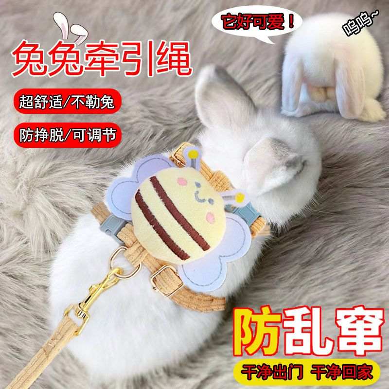 兔兔牵引绳可调节防挣脱兔绳宠物兔侏儒兔小兔子外出绳子溜兔绳子