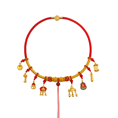 宝宝周岁项圈编织绳长命锁项链