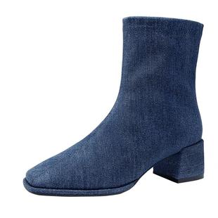 千百度时尚瘦瘦靴新款秋冬粗跟时装靴洋气小短靴显瘦气质女鞋