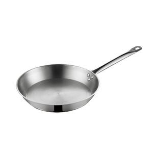 不锈钢平底锅单柄无涂层大小号商用迷你煎盘炒锅铁牛排复合底煎锅