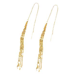 韩国流行10K 14K黄金耳环女 2025新款潮超闪多层叶子流苏彩金耳线