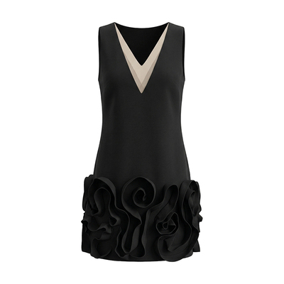 Sun雅乔【诺曼底】夏季背心裙千金风立体花朵无袖V领短款A连衣裙