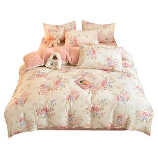 单面绒被套单件一面布一面牛奶绒纯棉全棉加绒四件套ab版冬天新款