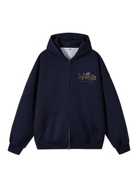 Wassup Dketon秋冬款连帽拉链开衫小猫印花卫衣男学生外套运动风