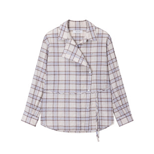 允仔同款loeuvre条纹衬衫女垂坠不对称设计长袖叠穿衬衣 SW5AB326