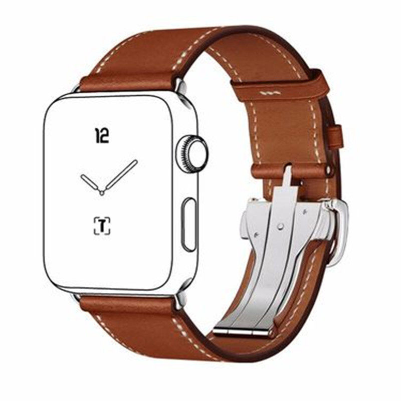 适用apple watch11代苹果手表带ultra3商务折叠蝴蝶扣iwatch9真皮