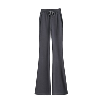 高腰深灰色秋冬季女士微喇叭卫裤