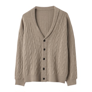 26重磅加厚100纯羊毛开衫男青果领针织外套宽松休闲加厚毛衣上衣