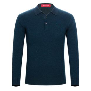 皮尔卡丹羊绒衫男翻领加厚本命年红色羊绒衣冬中年父亲针织衫大码