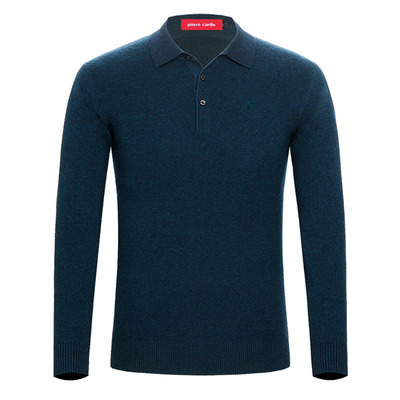 皮尔卡丹翻领羊绒衫中年父亲毛衣
