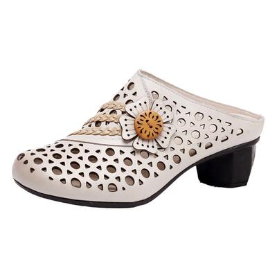 真皮中跟夏季妈妈凉拖鞋时尚软底