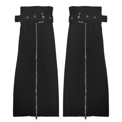 Solost Y2k辣妹牛仔腿套拉链调节扣设计黑色朋克机能风瘦腿袜套