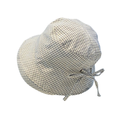 日系格子卷边渔夫帽女夏季新款帽