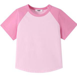 【彩虹插肩袖T】安奈儿童装女童圆领短袖T恤2026夏新款多巴胺短款
