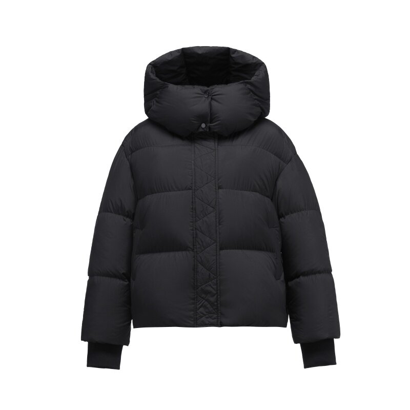 羽绒服女短款连帽2025冬季新款泡芙面包服加厚90白鹅绒小个子外套