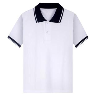 中小学生校服短袖t恤夏季男女藏青翻领儿童白色polo衫初中生班服