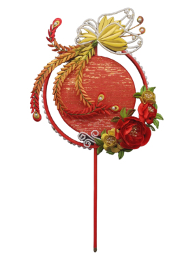岚尚宫春仔缠花凤尾蝶蝶恋花婚嫁款团扇材料包古风汉服配饰丝绒线