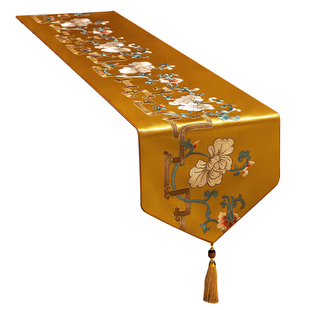 中式桌旗茶桌垫布茶台茶旗金色布艺茶席垫子长条茶几餐桌桌布定制
