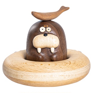 原上城实木可爱卡通车载号码牌原创设计摆件海象嘟嘟生日礼物