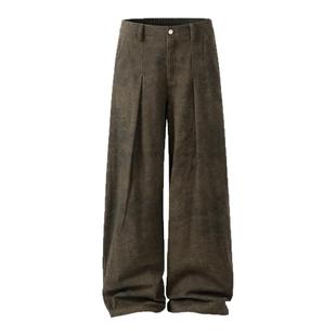 NOVACAM 美式重磅做旧废土风弯刀版型baggy阔腿褶皱褐色休闲裤