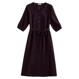 水墨佳人2025年夏季新款收腰气质桑蚕丝V领连衣裙优雅知性A字长裙