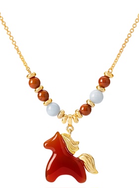 宝得意马年系列红玛瑙宝小马项链本命年东方韵味个性男女圣诞礼物