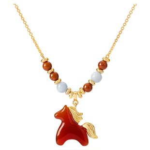 宝得意马年系列小马项链红玛瑙本命年百搭个性吊坠项链坠新年礼物