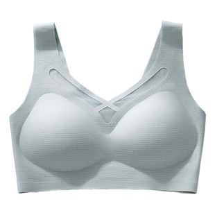 运动内衣女大胸显小防震跑步聚拢防下垂无痕大码超薄款背心式文胸